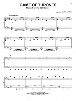 page one of Game Of Thrones - Main Title (Piano Solo)