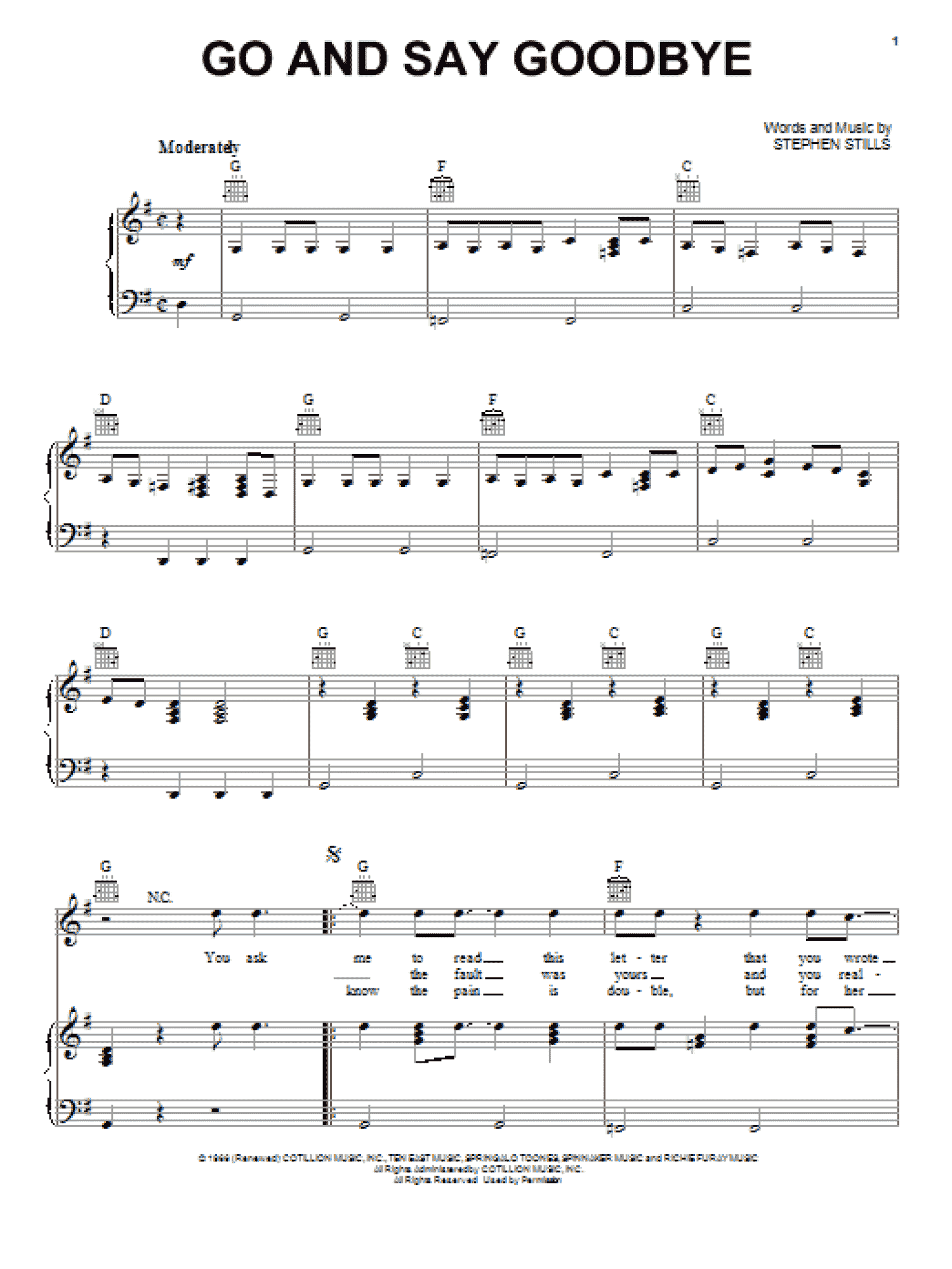 Go And Say Goodbye (Piano, Vocal & Guitar Chords (Right-Hand Melody))