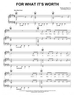 page one of For What It's Worth (Piano, Vocal & Guitar Chords (Right-Hand Melody))