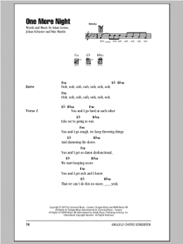 page one of One More Night (Ukulele Chords/Lyrics)