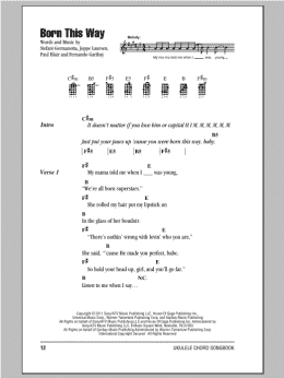 page one of Born This Way (Ukulele Chords/Lyrics)