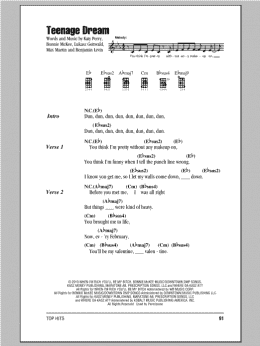 page one of Teenage Dream (Ukulele Chords/Lyrics)