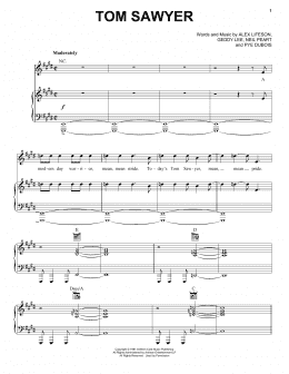 page one of Tom Sawyer (Piano, Vocal & Guitar Chords (Right-Hand Melody))