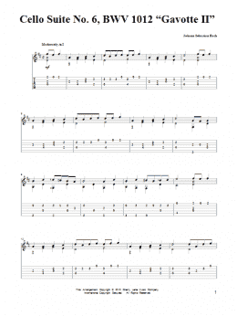 page one of Cello Suite No. 6, BWV 1012 "Gavotte II" (Solo Guitar)
