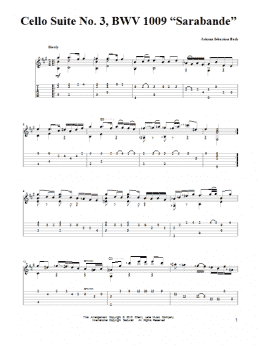 page one of Cello Suite No. 3, BWV 1009 "Sarabande" (Solo Guitar)