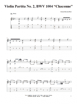 page one of Violin Partita No. 2, BWV 1004 "Chaconne" (Solo Guitar)