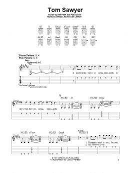 page one of Tom Sawyer (Easy Guitar Tab)