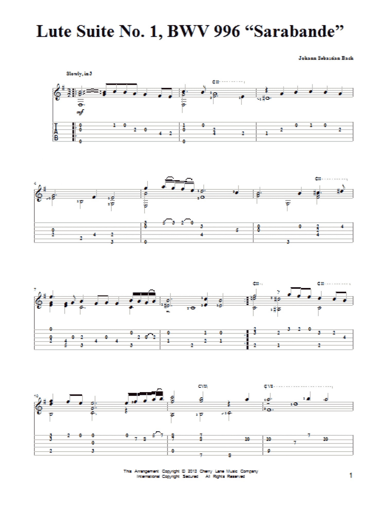 Lute Suite No. 1, BWV 996 "Sarabande" (Solo Guitar)