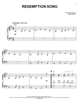 page one of Redemption Song (Easy Piano)