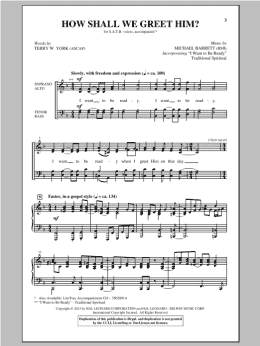 page one of How Shall We Greet Him? (SATB Choir)