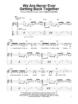 page one of We Are Never Ever Getting Back Together (Guitar Tab (Single Guitar))