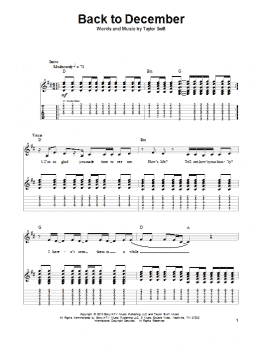 page one of Back To December (Guitar Tab (Single Guitar))