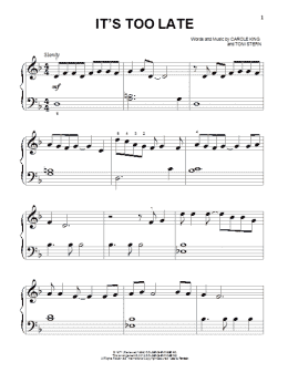 page one of It's Too Late (Beginning Piano Solo)