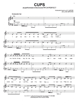 page one of Cups (When I'm Gone) (Piano, Vocal & Guitar Chords (Right-Hand Melody))