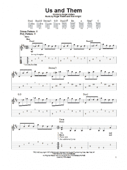 page one of Us And Them (Easy Guitar Tab)