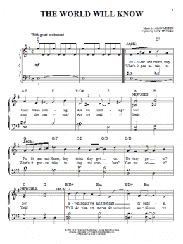 page one of The World Will Know (from Newsies) (Easy Piano)