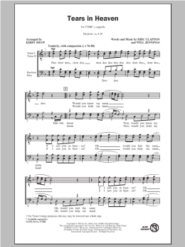 page one of Tears In Heaven (arr. Kirby Shaw) (TTBB Choir)