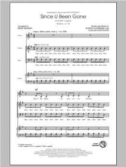 page one of Since U Been Gone (as performed in Pitch Perfect) (arr. Deke Sharon) (SATB Choir)