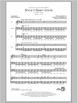 page one of Since U Been Gone (as performed in Pitch Perfect) (arr. Deke Sharon) (TTBB Choir)