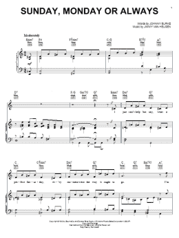 page one of Sunday, Monday Or Always (Piano, Vocal & Guitar Chords (Right-Hand Melody))