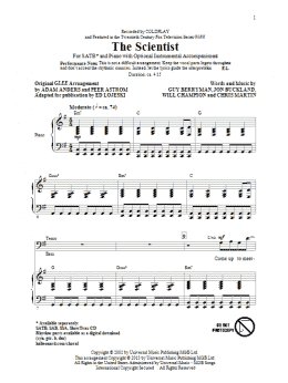 page one of The Scientist (arr. Ed Lojeski) (SATB Choir)