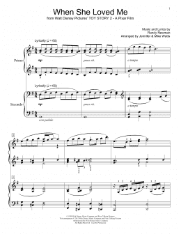 page one of When She Loved Me (from Toy Story 2) (Piano Duet)
