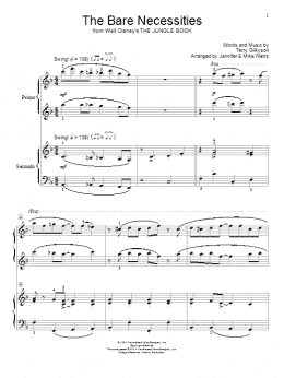 page one of The Bare Necessities (Piano Duet)