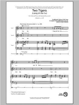 page one of Two Tigers (Liang Ge Lao Hu) (2-Part Choir)