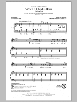 page one of When A Child Is Born (Soleado) (arr. Audrey Snyder) (SAB Choir)