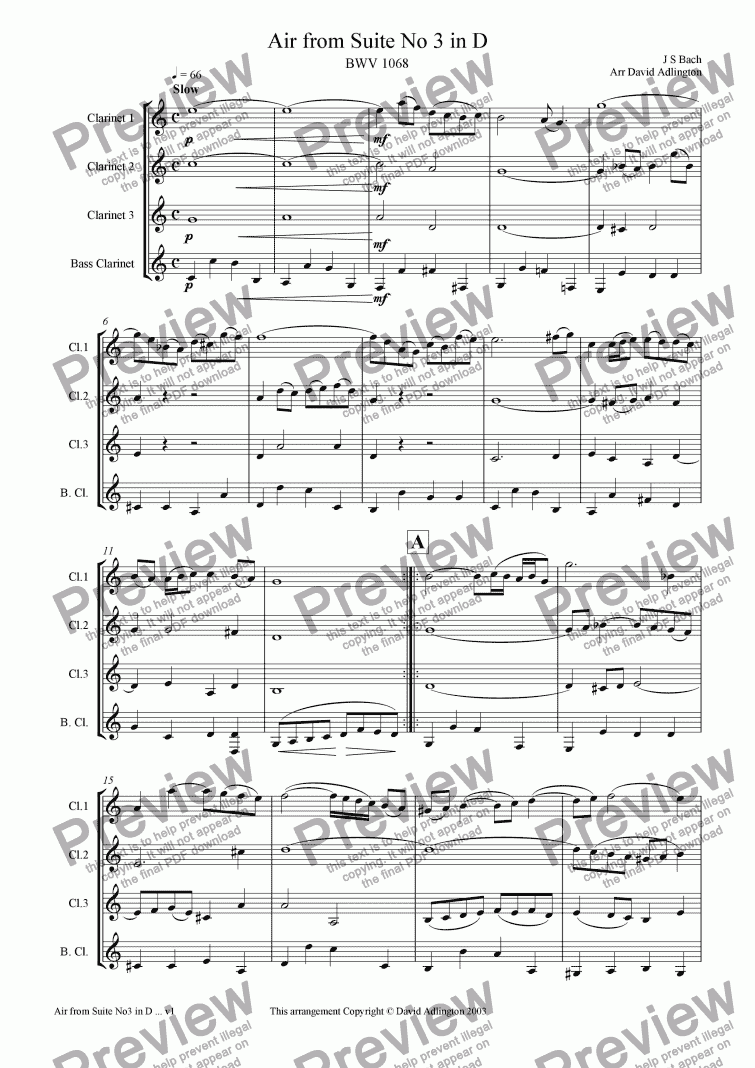 page one of Air from Suite No 3 in D