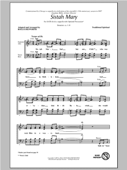 page one of Sistah Mary (SATB Choir)