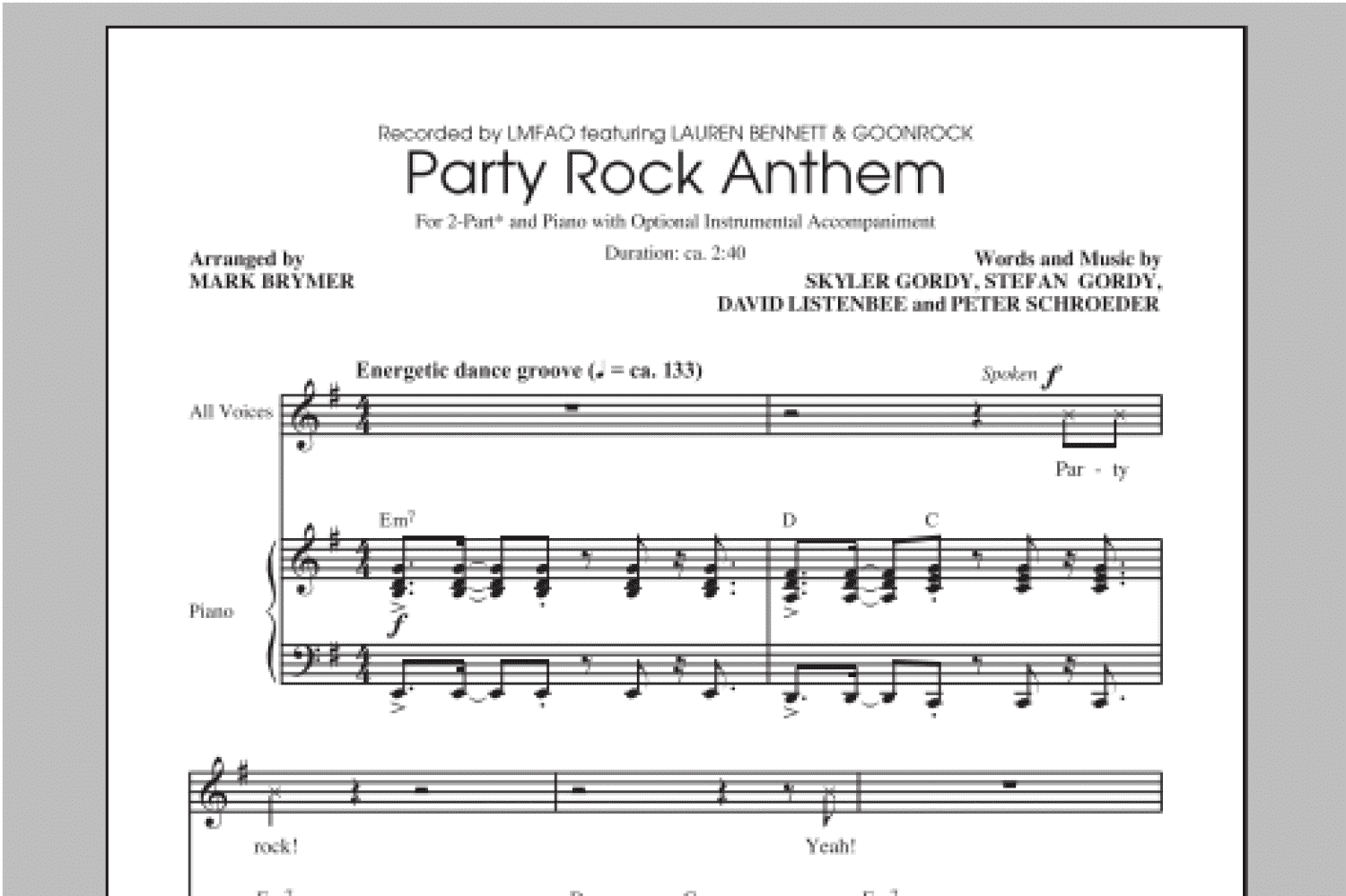 Party Rock Anthem (arr. Mark Brymer) (2-Part Choir)