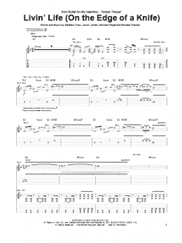 page one of Livin' Life (On The Edge Of A Knife) (Guitar Tab)