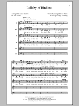 page one of Lullaby Of Birdland (SATB Choir)