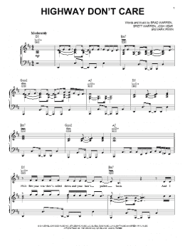 page one of Highway Don't Care (Piano, Vocal & Guitar Chords (Right-Hand Melody))