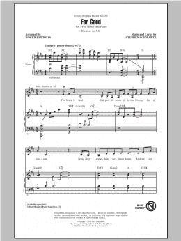 page one of For Good (from Wicked) (arr. Roger Emerson) (3-Part Mixed Choir)