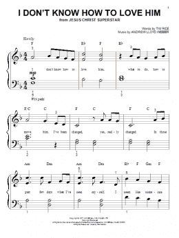 page one of I Don't Know How To Love Him (from Jesus Christ Superstar) (Big Note Piano)