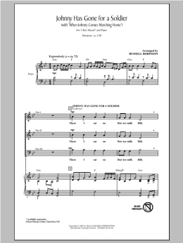 page one of Johnny Has Gone For A Soldier (with When Johnny Comes Marching Home) (3-Part Mixed Choir)
