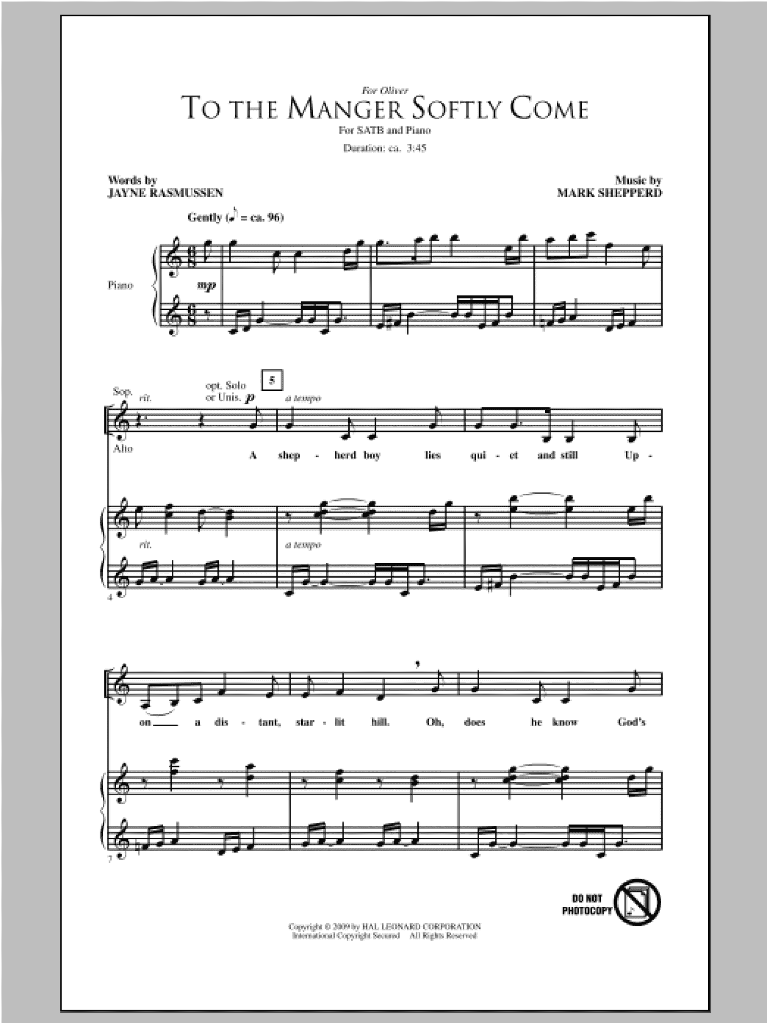 To The Manger Softly Come (SATB Choir)