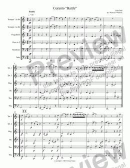 page one of Coranto  "Battle" for Brass Sextet