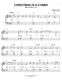 page one of Christmas Is A-Comin' (May God Bless You) (Easy Piano)