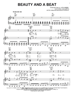 page one of Beauty And A Beat (Piano, Vocal & Guitar Chords (Right-Hand Melody))