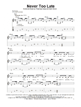 page one of Never Too Late (Guitar Tab (Single Guitar))