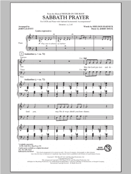 page one of Sabbath Prayer (from Fiddler On The Roof) (SATB Choir)