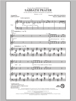 page one of Sabbath Prayer (from Fiddler On The Roof) (SSA Choir)