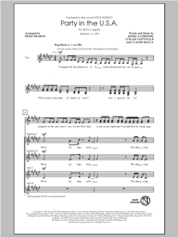 page one of Party In The U.S.A. (SSA Choir)
