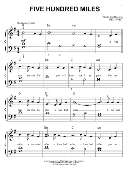page one of Five Hundred Miles (Big Note Piano)