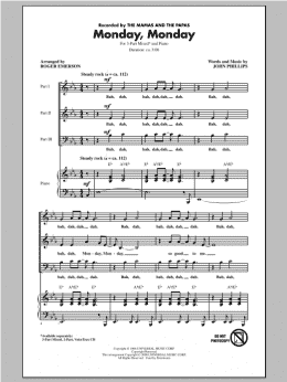 page one of Monday, Monday (arr. Roger Emerson) (3-Part Mixed Choir)