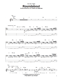 page one of Roundabout (Bass Guitar Tab)