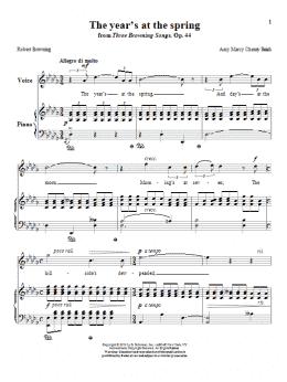 page one of The Year's At The Spring (Piano & Vocal)